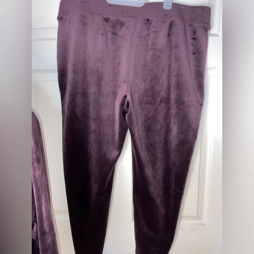 2 PC Chico’s Velour Plum Purple Half Zip Pullover & Ankle Pants Lounge SET